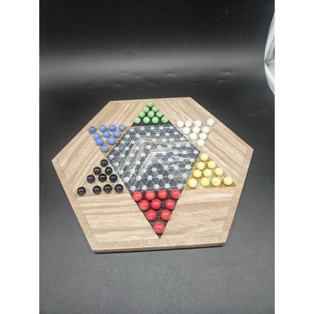 VTG Quartz Marble Onyx Chinese Checkers‎ Natural Stone Strategy Game W/ Marbles